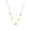Gold butterfly necklace with light blue beads and enamel charms on a white background - Starfish Butterfly Mix Style (4#)