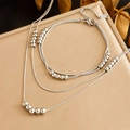 Silver double-layer beaded chain necklace and bracelet set in polished stainless steel - Silver Necklace and Bracelet Set (N2800 B1352)
