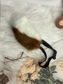 Cosplay fox tail accessory in brown and white faux fur with adjustable waist buckle - Large Tail