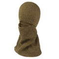 Detalle del gorro de punto acanalado verde militar con calentador de cuello para esquí - Amarillo