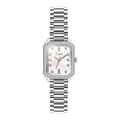 Women's octagonal silver steel watch with diamond bezel and pearl dial by Scottie - Silver 3-Bead Steel Band