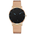 Detail of rose gold mesh band watch with black dial and blue hour markers - Rose Gold Blue Scale