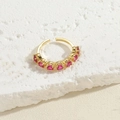 Adjustable gold plated ring featuring seven round pink zirconias in a minimalist setting - Adjustable Open / Rose Red