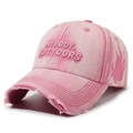 Pink vintage washed cotton baseball cap with embroidered letters and distressed details - Adjustable / Pink