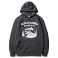 Dark gray men's hoodie with Alligator Alcatraz print in thick brushed fleece fabric - Dark Gray