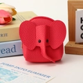 Red elephant mini coin purse in lychee pattern leather for portable earphone storage - Red