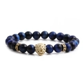 Tiger eye stone bracelet set with gold lion head and cross beads for men on white background - Tiger Eye Lion Head Bracelet