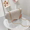 Chic pink and white color block crossbody bag with plaid flap and gold chain strap - Plaid Pink