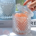 European crystal glass storage jar with pink crystals and diamond-cut texture surface - Transparent 300ml