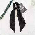 Minimalist black satin hair scrunchie with long ribbons and elegant matte finish - Satin Ribbon / Black