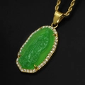 Collana dorata con ciondolo Vergine Maria in calcedonio verde e strass scintillanti - Solo Ciondolo / Verde