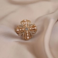 Elegant gold clover flower brooch with white pearls and sparkling rhinestones on satin - 566# Four-leaf Clover