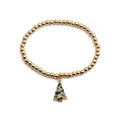 Bracciale regolabile con perline dorate e ciondolo albero di Natale in smalto verde e zirconi - Albero di Natale-0821YS