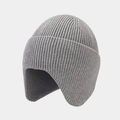 Winter outdoor grey knit beanie with ear protection and warm ribbed texture - M(56-58cm) / Light Gray