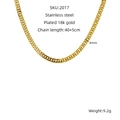 Détail du collier chaîne tressée de 4mm en acier inoxydable plaqué or 18 carats de 40cm - Chaîne Cubaine Dorée (ZN2017G)