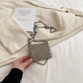 Chic black and gold rhinestone square mini bag with elegant silver chain strap - Small / Gold Rhinestone