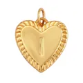 Gold plated heart pendant with letter I engraving and twisted rope texture border - Heart Letter I