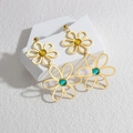Elegant 18K gold hollow double flower earrings with green and yellow center gemstones - Yellow and Green Stone Flower Style (E745-A)