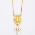 Collana dorata con ciondolo Madonna e croce di zirconi, catena box da donna, stile chic - Stile Croce Vergine Maria
