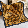Macro detail of vintage geometric pattern on soft cotton-linen scarf with fringed edges - 180*90CM / Black Yellow Geometric G (YM57-6)
