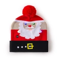 Red LED Christmas knitted hat with Santa motif and colorful lights on black brim - Red Black-Santa Face