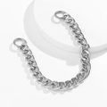Silver Cuban link chain bag strap with round clasps on white minimalist background - Metal Chain Style / Chain Silver