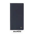 Dark blue long wallet in Saffiano leather featuring a gold M logo for business men - Dark Blue