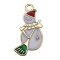 Ciondolo pupazzo di neve in smalto dorato con cappello rosso per gioielli fai da te - Pupazzo Neve che Spazza (19594) / 1 Pezzo (24x14mm)