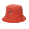 Close-up of vintage washed red bucket hat with intricate white mushroom embroidery detail - Adjustable / Orange