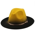 Detail van een geel-zwarte verloop fedora hoed met een bronzen metalen gesp - M (56-58cm) / Geel Zwart Gradiënt (04)