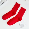 Vibrant red ribbed cotton crew socks for women displayed on a minimalist white background - One Size / Red
