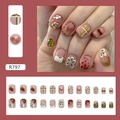 Cute floral press-on nails with hand-painted patterns and heart designs, 24-piece set - Cute Graffiti (Glue Type) (R797)