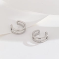 Elegantes pendientes de clip plateados de doble capa para orejas sin perforar estilo minimal - Oro Blanco