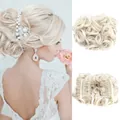 Detail of curly platinum blonde hair bun extension with secure inner combs - 60# (Platinum Blonde)