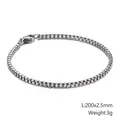 Bracciale a catena box in acciaio inossidabile lucido argento 200x2.5mm con chiusura - Argento 2.5mm(KB126638-Z)