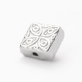 Polished silver square bead with embossed pattern and center hole for DIY jewelry - 5# Square Pattern / Steel