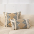 Close-up of Bohemian tufted pillow covers with black stripes and beige tassels on sofa - Style 1 (Tufted Geometric) / 45x45cm(Cover Only)