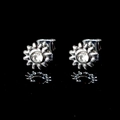 Silver punk ear studs with sunburst gear design and sparkling center zircon crystal - Gear Sunflower Diamond Pair / Silver