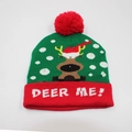 Leuchtende Weihnachtsstrickmütze für Kinder mit Rentier-Motiv und rotem Bommel - Einzelhut-Stil 67 / Grün Rot (Leuchtendes Deer Me!)