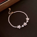 Elegant rose gold tennis bracelet featuring zircon flower charms and adjustable chain link - 15# Zirconia Flower Square Bracelet