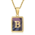 Goldene Edelstahlkette mit Rechteck-Perlmuttanhänger und Buchstabe B in Blau-Lila - Quadratische Muschel Initiale B