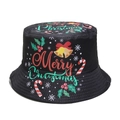 Zwarte kerst vissershoed met Merry Christmas print en feestelijke vakantiepatronen - M(56-58cm) / Merry Christmas Tekststijl (A)