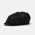 Classic black plaid corduroy newsboy cap with vintage British style for men and women - Black Plaid