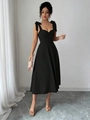 Detalle del vestido negro con tirantes de lazo y elegante diseño de cintura ceñida - S / Bottoms / Negro