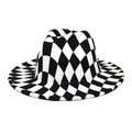 Cappello Fedora classico in feltro di lana a scacchi bianchi e neri a tesa larga - M (56-58cm) / Scacchi Bianco