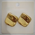 Minimalist square curved gold-plated stainless steel earrings on a jewelry card - Square Depressed / 18K Gold