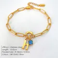 14K vergulde roestvrijstalen schakelarmband met letter h en blauwe steen hanger sieraad - Letter H / Staalkleur