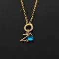 Custom gold plated titanium steel necklace with letter Z and blue crystal charm - Letter Z