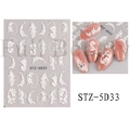 5D embossed white flower nail art stickers STZ-5D33 with camellia and tulip designs - STZ-5D33 White Relief