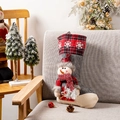 Grande chaussette de Noël grise avec bonhomme de neige en peluche 3D et revers à carreaux rouges - Chaussette Bonhomme de Neige Carreaux Flocon de Neige